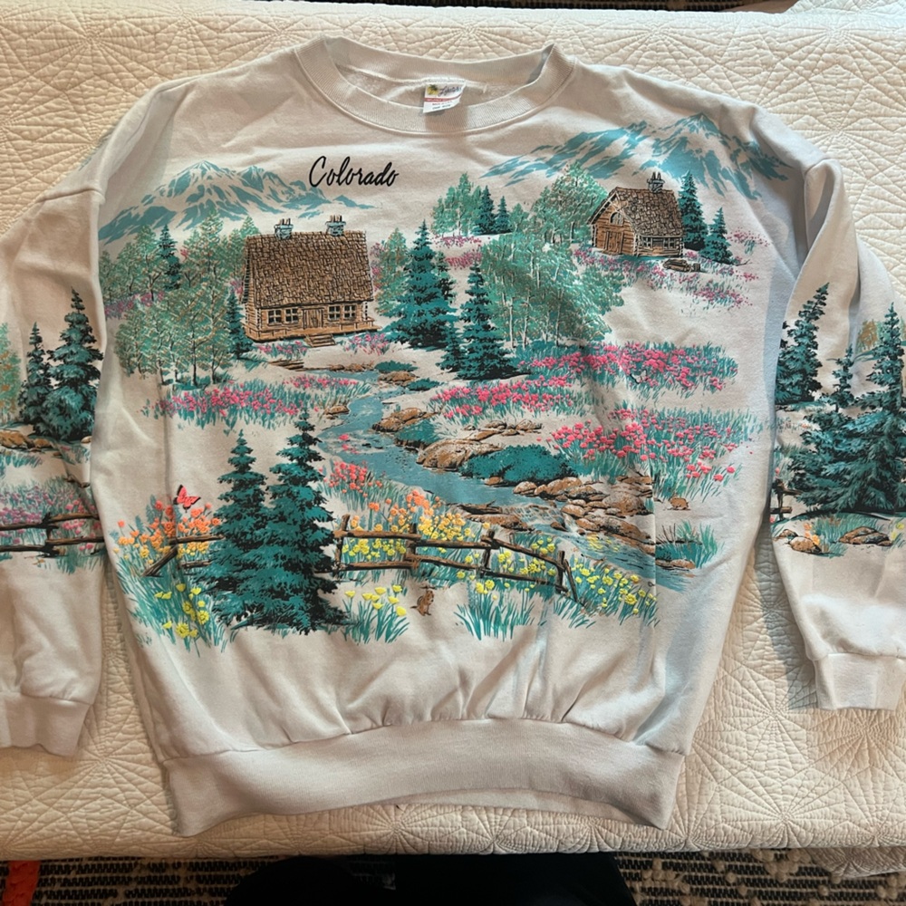 Colorful Cabin Scene Sweatshirt